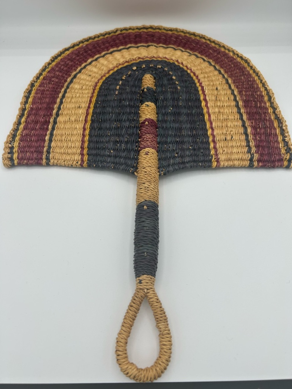 Set of 2 Handwoven Fan in Black, Mustard & Burgundy